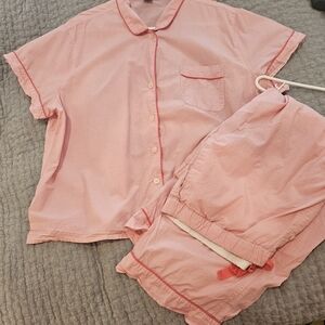 J. Crew Pink Short-Sleeve Pajama Top with Coral Piping